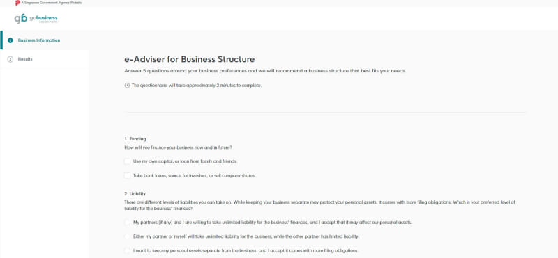 GoBusiness e-Adviser for business structure
